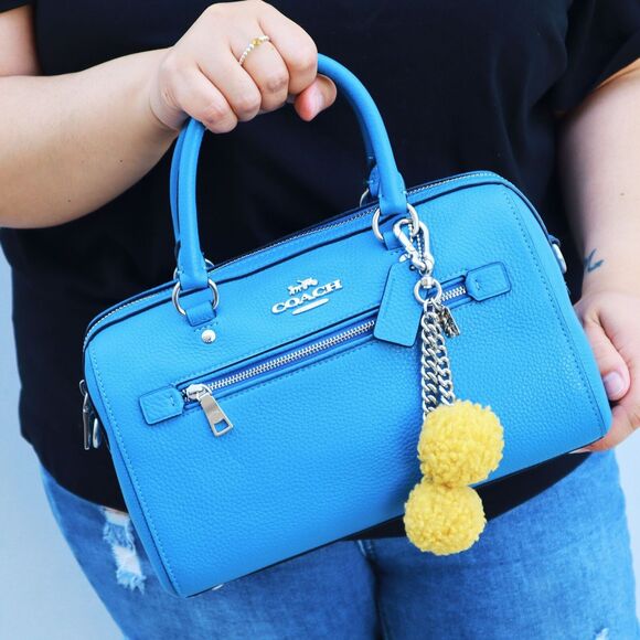 NEW Coach Shearling Pom Pom Charm Key Ring Key Fob YELLOW - Picture 2 of 4